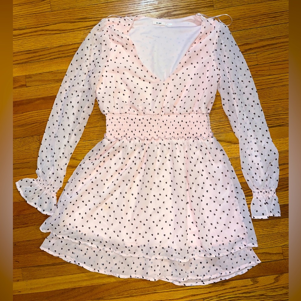 Long sleeve pink dress with black hearts. Size small. From Francesca’s